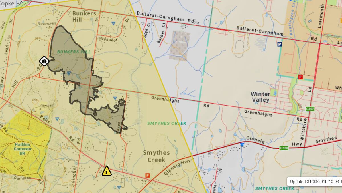 CFA maps show the area burnt and how close it came to heavily housed areas in Smythes Creek and Winter Valley 
