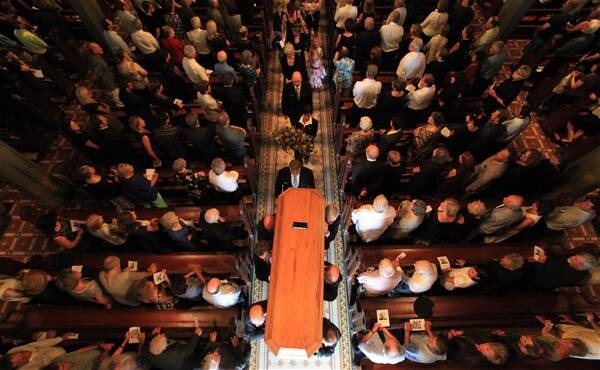 FAREWELL: Hundreds of mourners gathered to farewell Peter Blizzard at St Patrick's Cathedral in Ballarat yesterday. Picture: Andrew Kelly