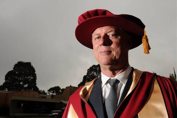 ACTION: Ballarat-born international filmmaker Roger Donaldson attends the University of Ballarat’s first graduation ceremony yesterday. Picture: Lachlan Bence