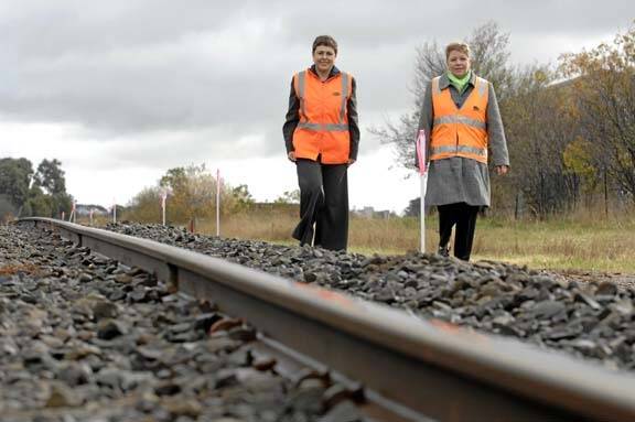 FULL STEAM AHEAD:  State Transport Minister Lynne Kosky, left, with Ballarat West MLA Karen Overington at the site of the new Wendouree train  station yesterday.