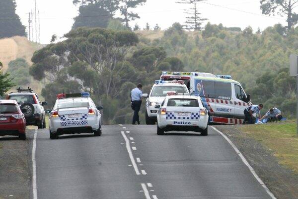 Emergency services at the scene of the crash that claimed the life of a 53-year-old Lake Wendouree man. Picture: Geelong Advertiser