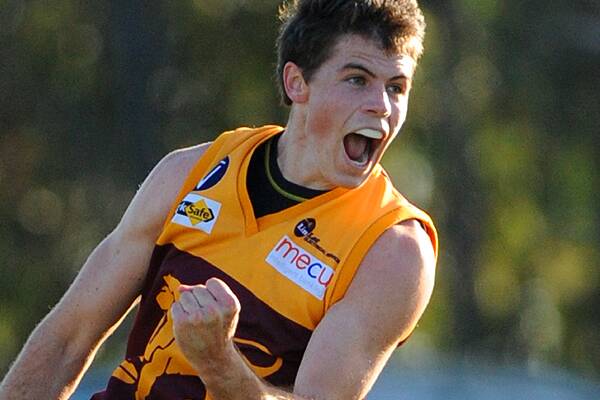 Hawthorn recruit Isaac Smith celebrates a goal while playing for Redan.