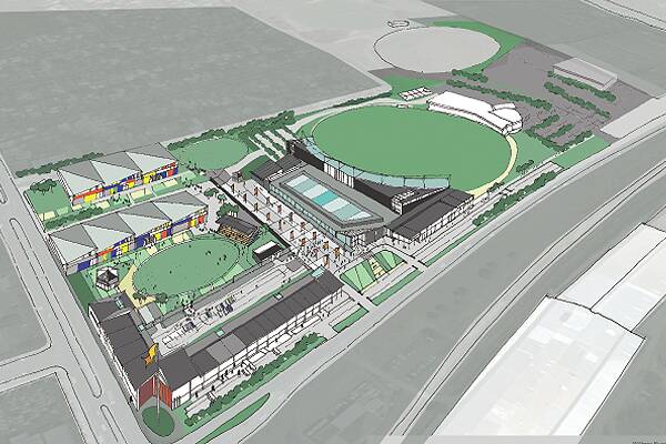 An artist's impression of the sports and entertainment precinct that could be developed at the Ballarat Showgrounds and Eureka Stadium.