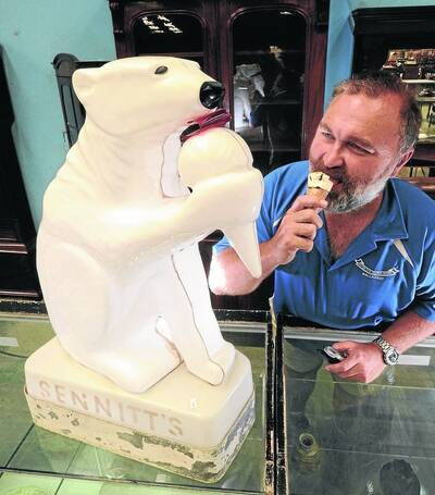 Dean Kittelty (Kittelty's Auctions) with an extremely rare Sennitt's milk bar advertising polar bear that is expected to go for many thousands of dollars when it goes up for auction at the end of the month. The bear is only one of 13 known to exist. *** Local Caption *** Dean Kittelty
