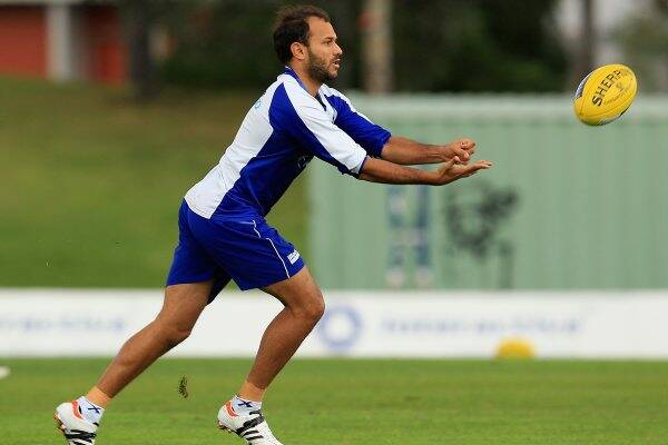 Matt Campbell at North Melbourne training yesterday, before being dropped to the Roosters.