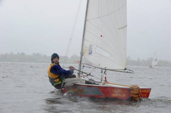 Andrew Crosbie in his Sabre at the Ballarat Yacht Club's season opening. Picture: Jeremy Bannister