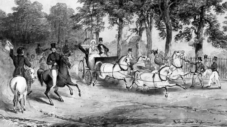 A lithograph of Edward Oxford's assassination attempt on Queen Victoria.