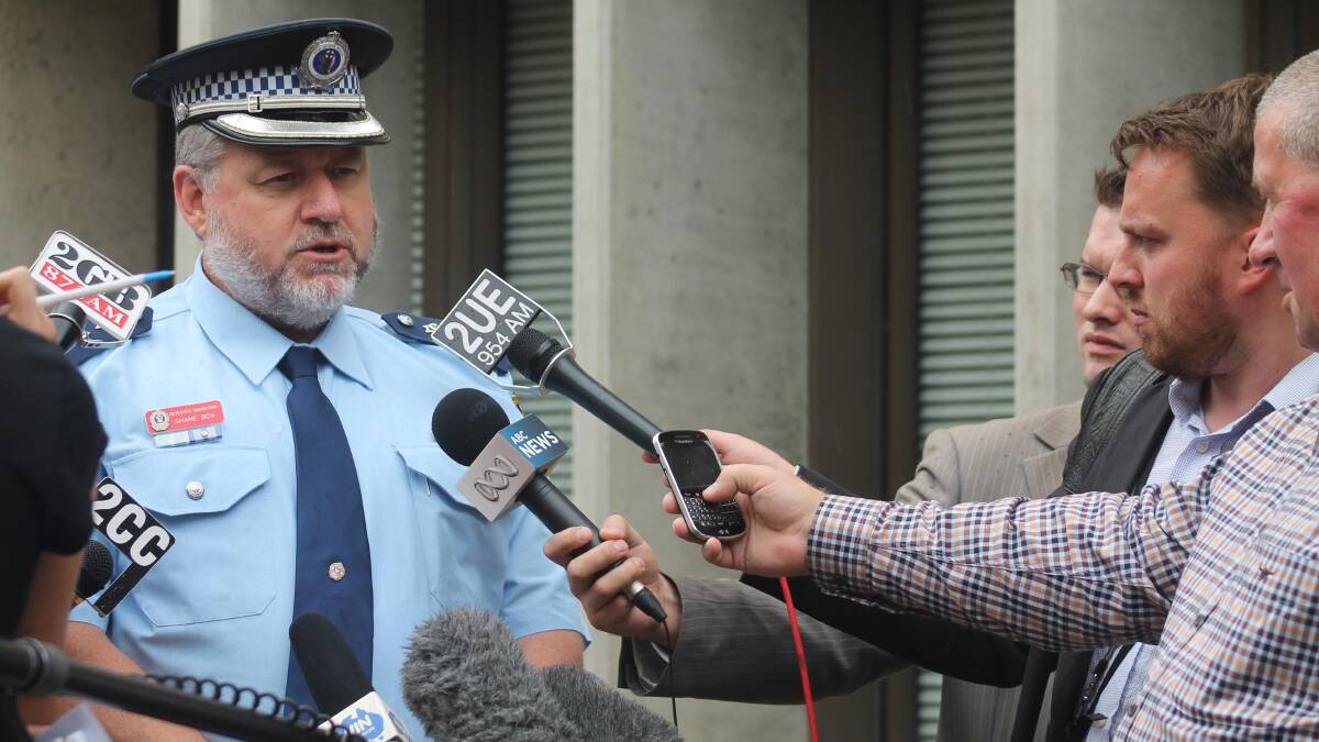 NSW Police Acting Superintendent Shane Box speaks at a press conference regarding the escaped prisoner. Photo: DAVID BUTLER