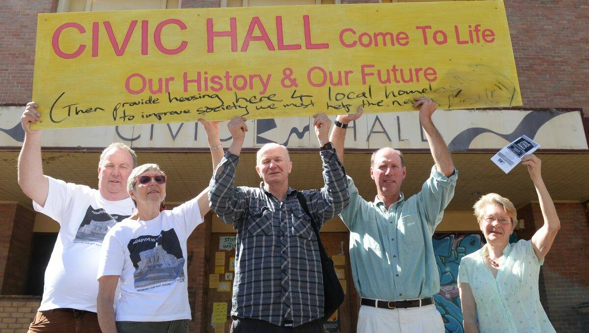 Protest: Save Civic Hall members Rod Broadbent, Merle Hathaway, Bob Belcher, Jonathan Halls and Joan Elsey PICTURE: KATE HEALY