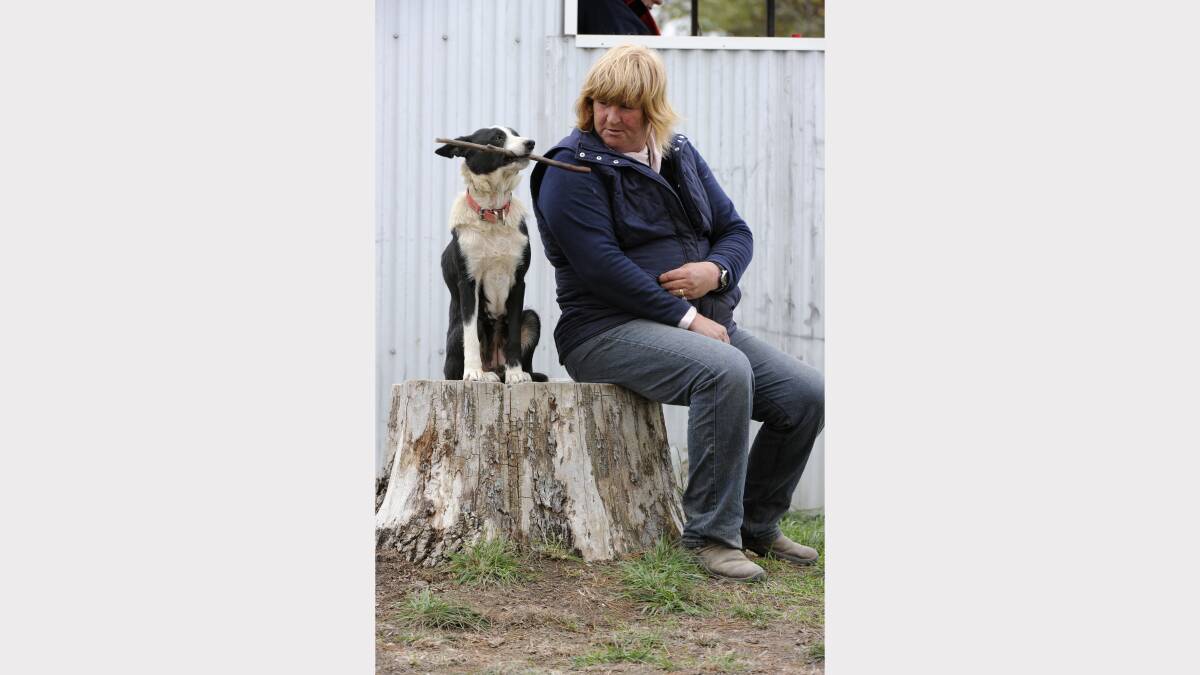 Clunes Sheep Dog Trials; Mary Sotheran with her dog Ginnie Photo: Justin Whitelock 