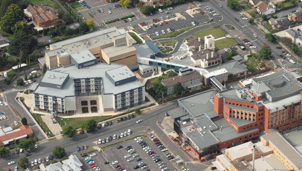 Ballarat Base Hospital from above (pictured on the right).