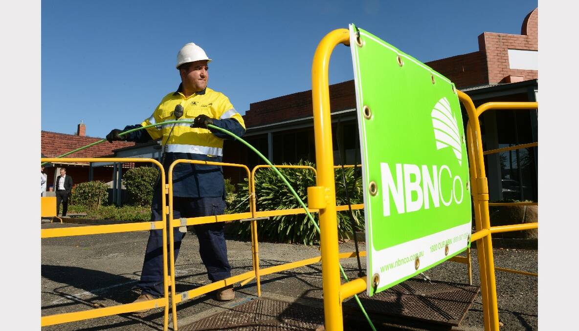 NBN Co rolling out the first fibre optic cables in Ballarat as part of the NBN. Dom Fiorello hauling the cable.
