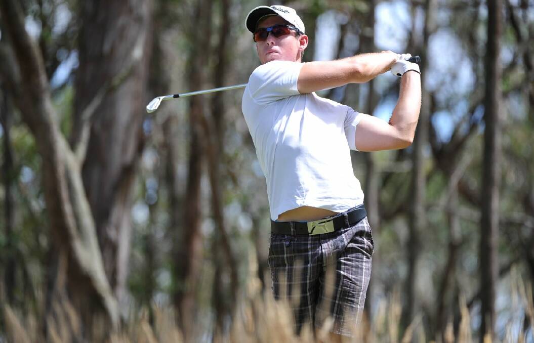 Nathan Holman on the fairway during yesterday’s first round of the Victorian PGA at Creswick.