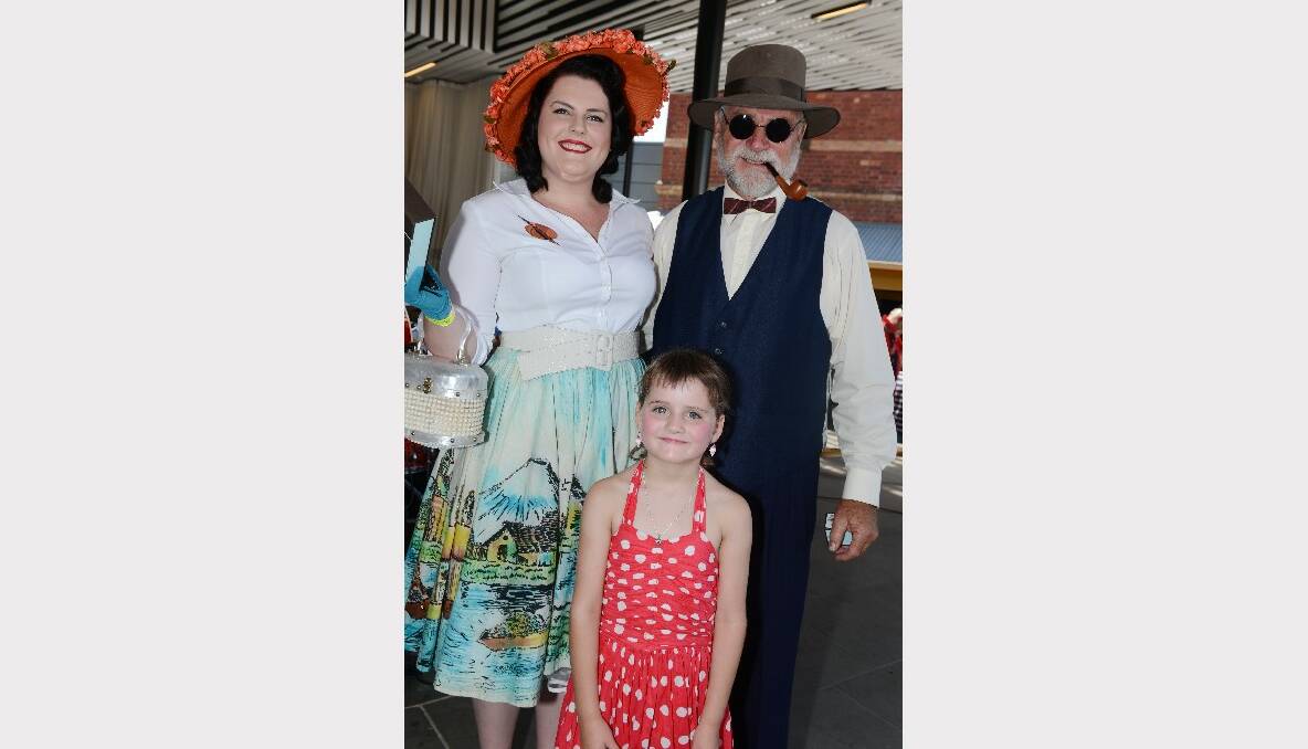 Sophie Munday (Melbourne), Peter Thorpe from Dubbo NSW and Giaan Watts, 6, Ballarat (Winners of the Best Dressed awards from Women, Men and Children. PICTURE: KATE HEALY.