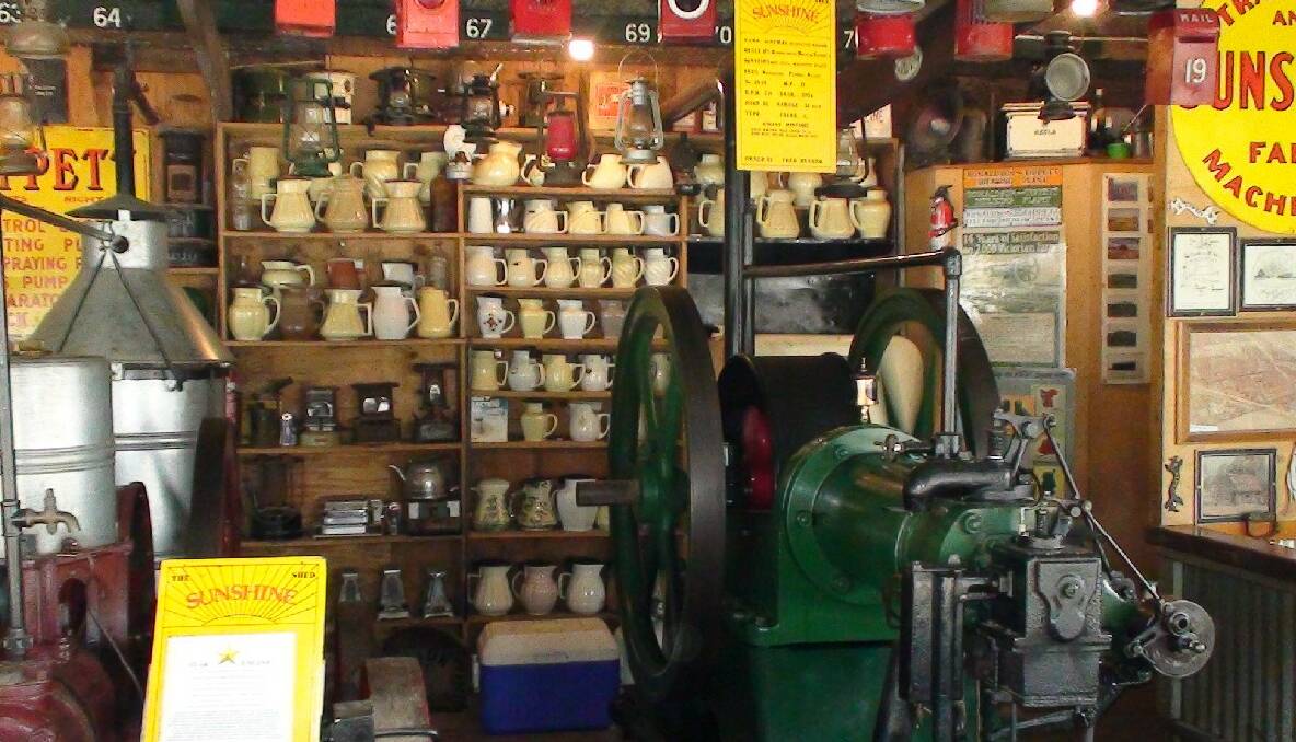 Typical display in an exhibitors shed. As well as engines and machinery there are all types of collections, this one electric jugs.
