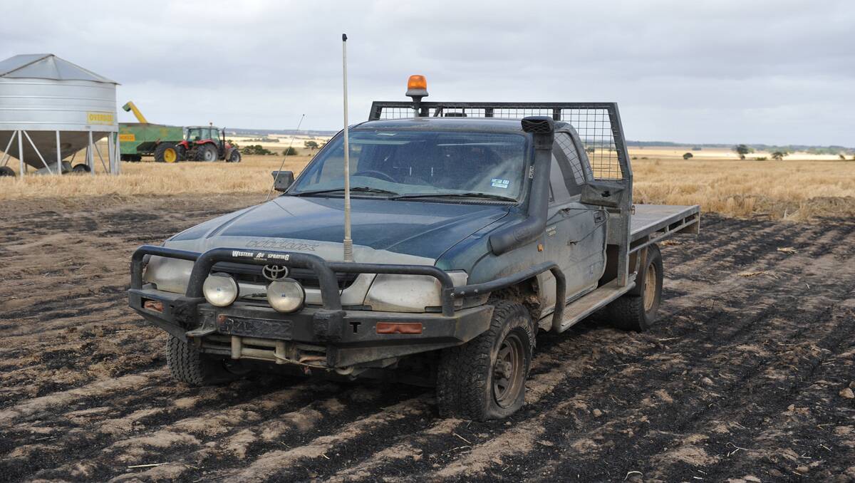This ute was stationary when the grass ignited underneath it. PICTURE: LACHLAN BENCE.