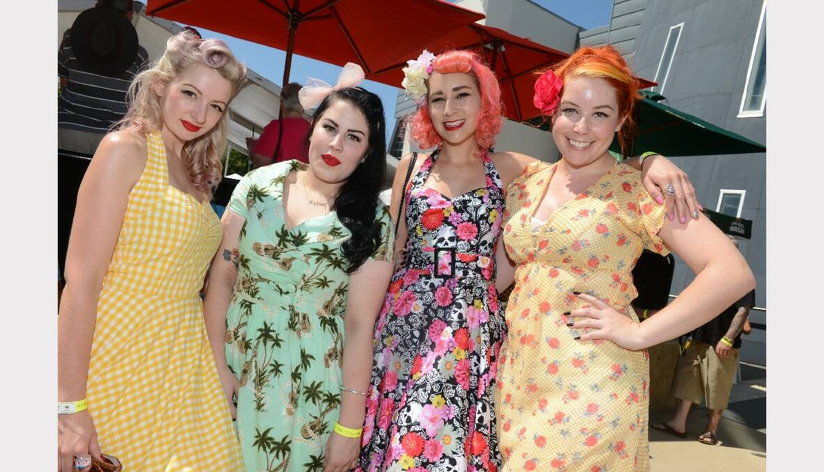 Jessie Crawford, Phoebe Pomazan, Cherry Kitsch and Shell Ma Belle from Melbourne. PICTURE: KATE HEALY.