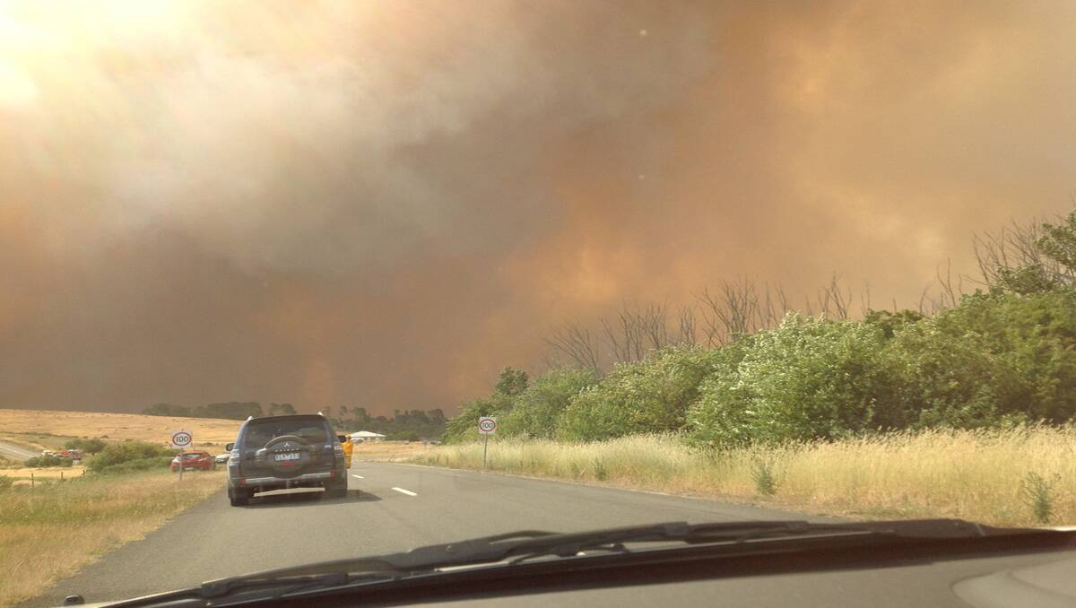 Driving towards the fire, west of Ballarat.