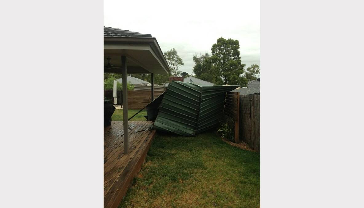 This shed blew from two yards across and landed in the yard of this Mt Clear property. Submitted by John Fitzgibbon.