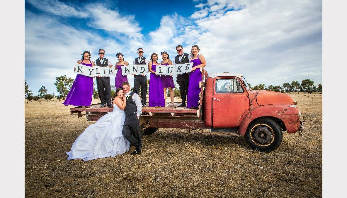 Kylie Smith and Luke Ryan, married on February 9, 2013 at Rokewood Catholic Church. Attendants: Vicki, Melissa, Sheila, Brooke, Alana, Nathan, Joe and David. The pair honeymooned in New Zealand.  Picture: Paul and Mark 