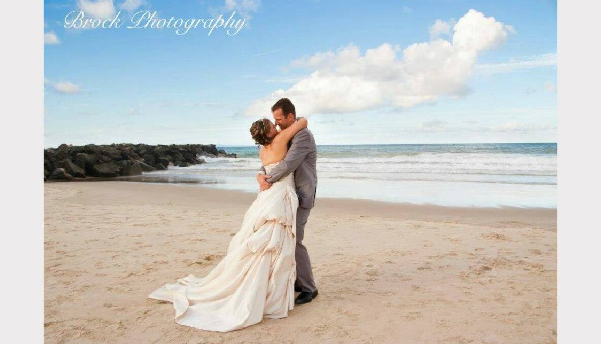 Jasman Webb and Aaron Colligan, married on January 23, 2013. Ceremony: Hidden Grove, Noosa Main Beach, Queensland. Jasman wore a Veromia princess-style strapless gown with beading. The couple is planning a honeymoon for later this year.   Picture: Craig from Brock Photography 
