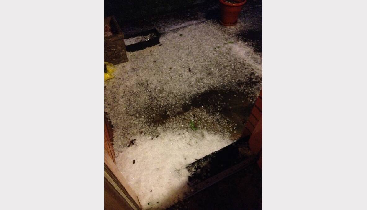 "These are photos of the massive hail storm we just received in Sebastopol. Size of the hail were as big a marble. This is a pile that is at the front door and it came down heavy." Submitted by Jamie Penney.
