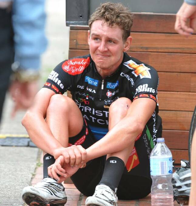 A emotional Jordan Kerby comes to the realisation that he is the new national men's under-23 road race champion at Buninyong on Saturday: Photo: Kate Healy.
