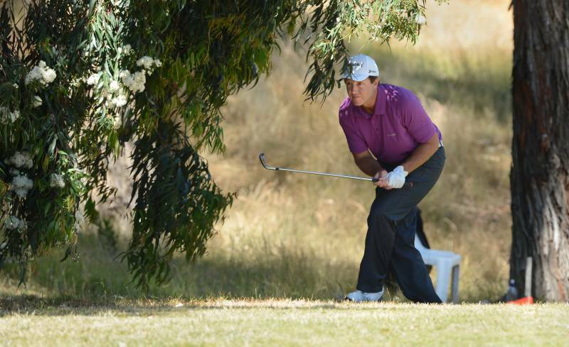 Scott Laycock plays himself out of trouble in the Victorian PGA Championship third round at Creswick today. Photo: Adam Trafford