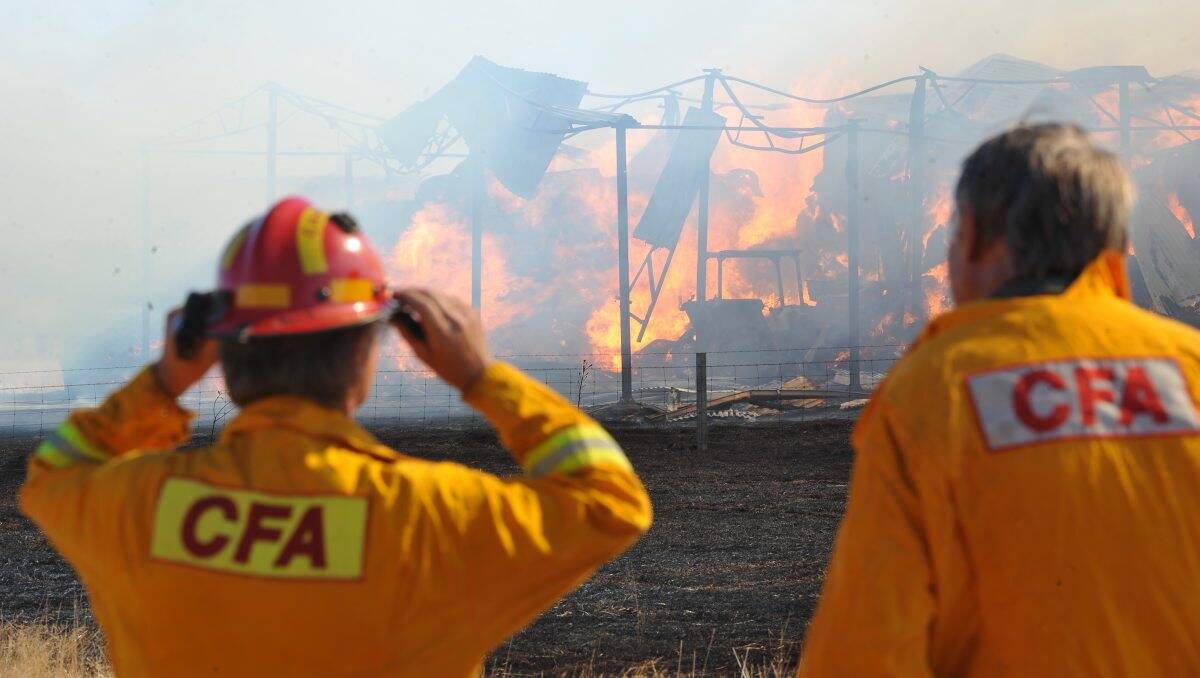The hayshed fire at Learmonth late last week. PICTURES: Lachlan Bence