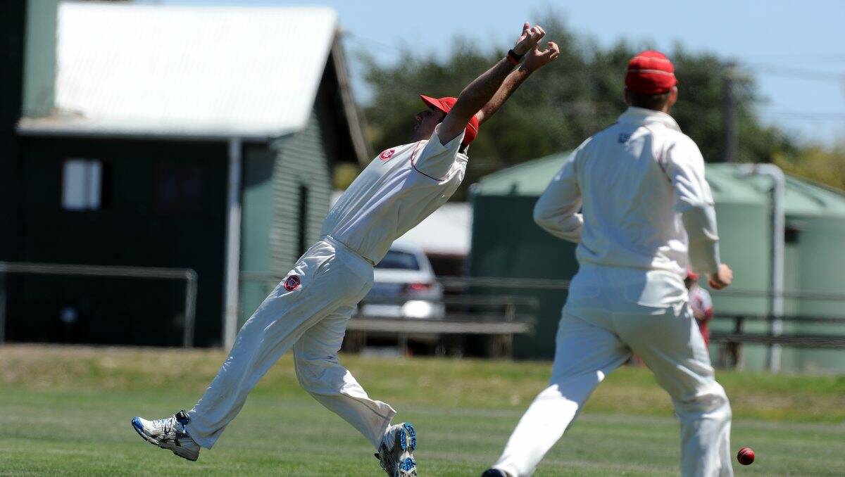 Wendouree's Brandon Weatherson lunges backwards in an attempt to take a classic catch. Picture: Justin Whitelock