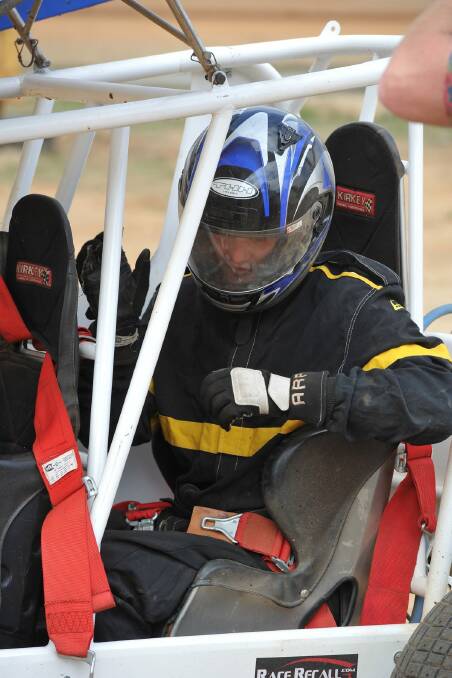 Reporter David Jeans admits he didn't know what to expect when he got into the sprintcar yesterday. PIC: Lachlan Bence