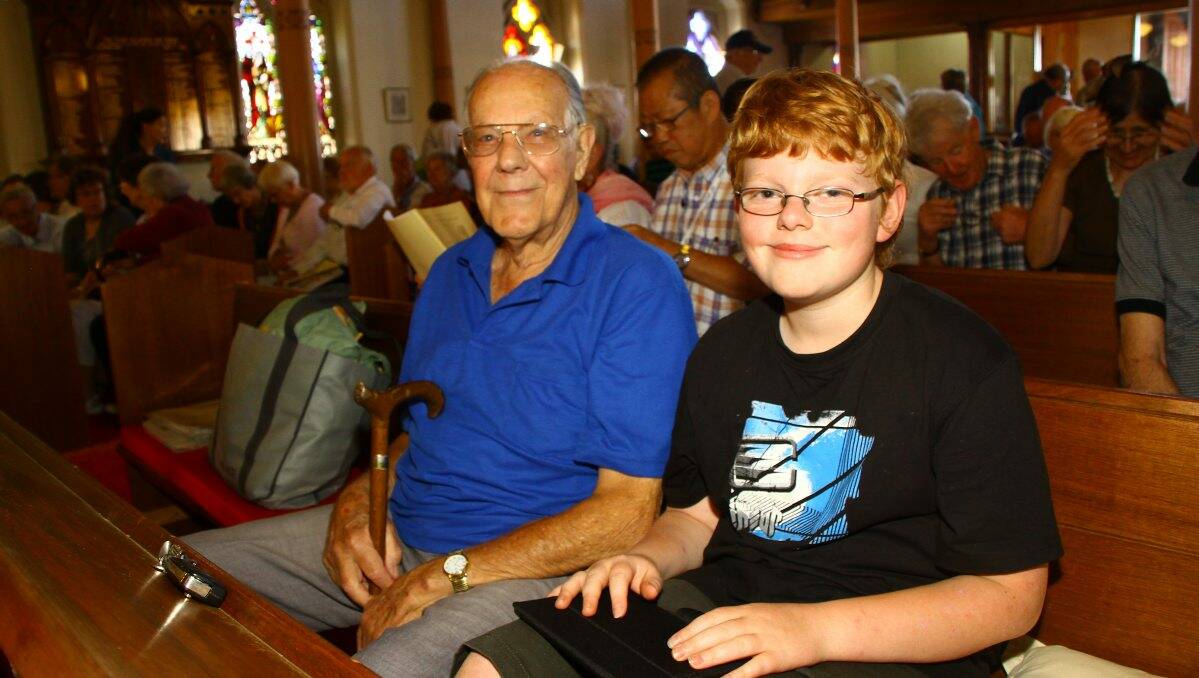 Clem Geier with great grandson Dominic Lukin,12 from Geelong at the Organs of the Goldfields festival.