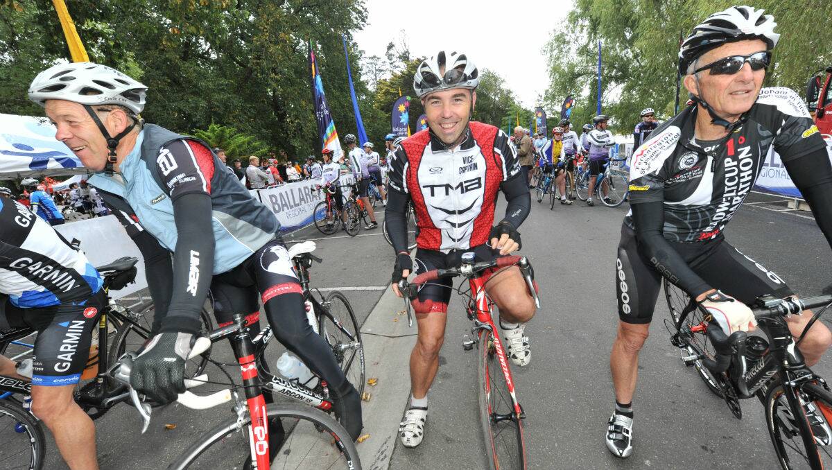 Volley Hegert, Stuart Brien and Bob Braszell at the Ballarat Cycle Classic. PICTURE: JEREMY BANNISTER