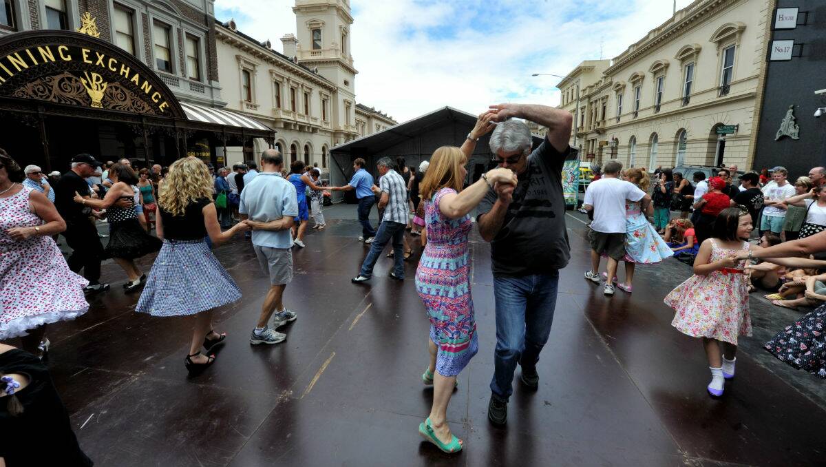 The stage and dancefloor in Lydiard Street for the Ballarat Beat Rockabilly Festival. PICTURE: JEREMY BANNISTER