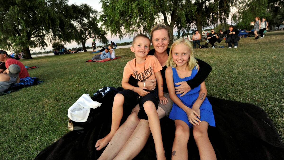 Sheree Allen with children Zac and Abbey at Lake Wendouree. PICTURE: JEREMY BANNISTER