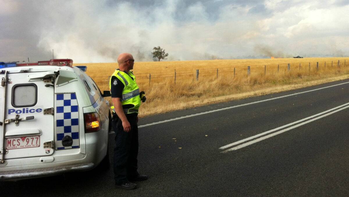 Police attended the grass fire near Dyson Drive in Ballarat's west today. PICTURE: THE COURIER
