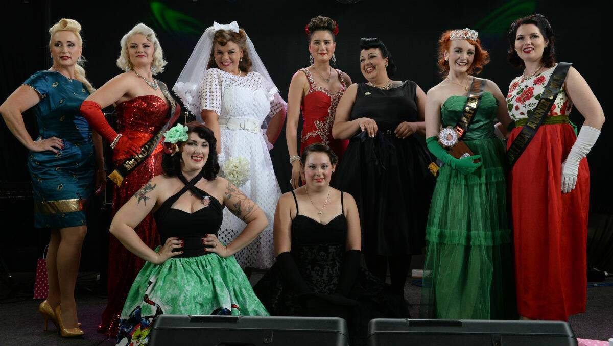 All the competitors on stage at the Miss Ballarat Beat Pinup pageant. PICTURE: KATE HEALY