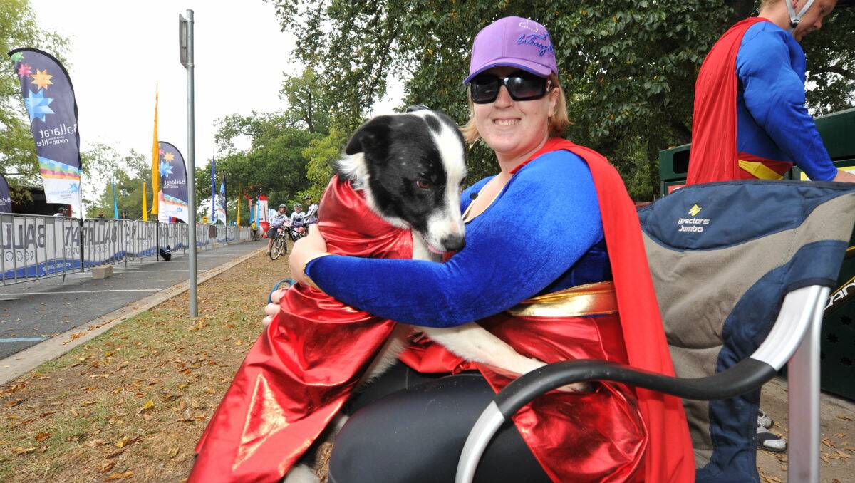 Melissa Ray and Ozzy the dog at the Ballarat Cycle Classic. PICTURE: JEREMY BANNISTER