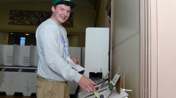 Ballarat voter Tristan Burke having his say minutes before the close of polls. PICTURE: KATE HEALY