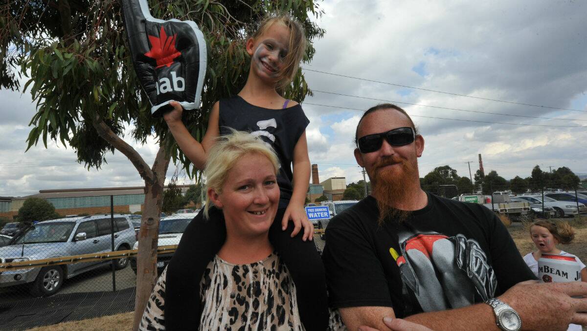 Megan Johnson and Jaydie and Robert Hughes at Eureka Stadium. PICTURE: JEREMY BANNISTER