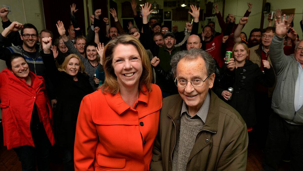 Catherine King celebrating with staff and supporters after winning re-election. PICTURE: ADAM TRAFFORD