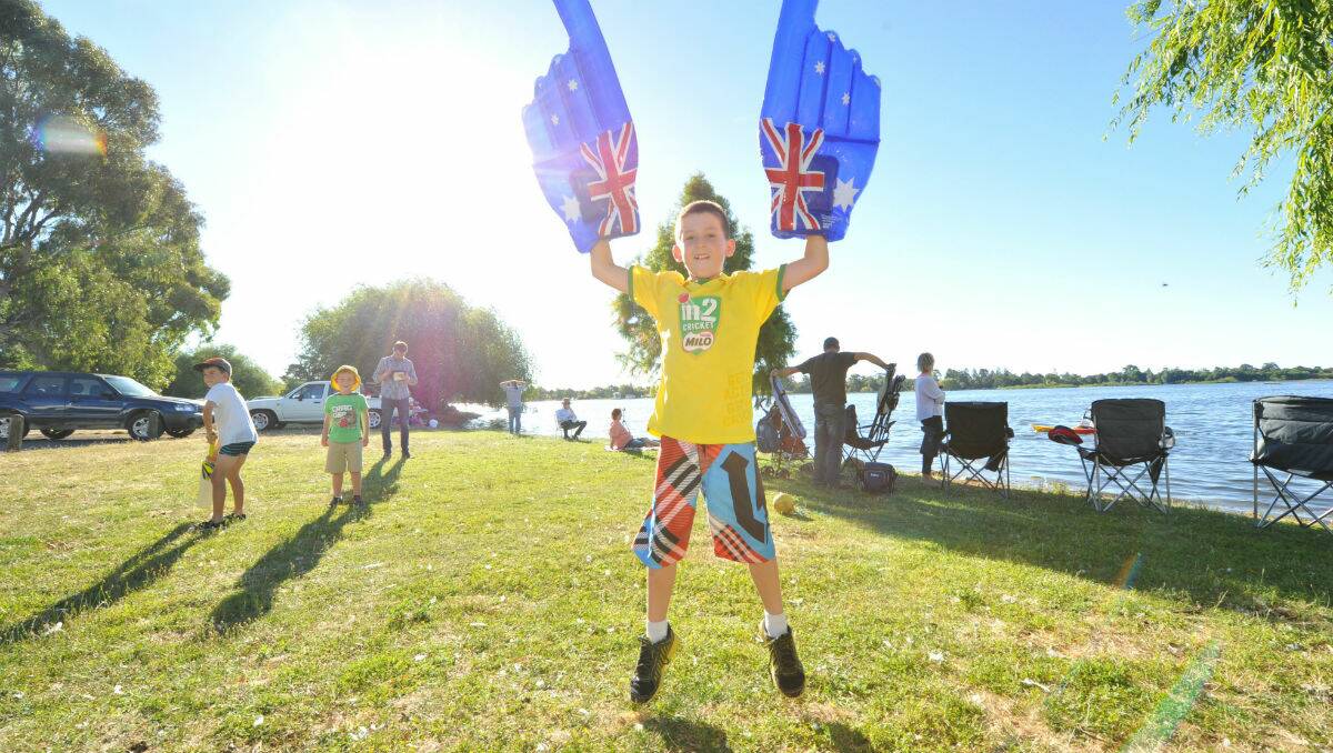 Declan Casey getting excited ahead at Lake Wendouree. PICTURE: JEREMY BANNISTER