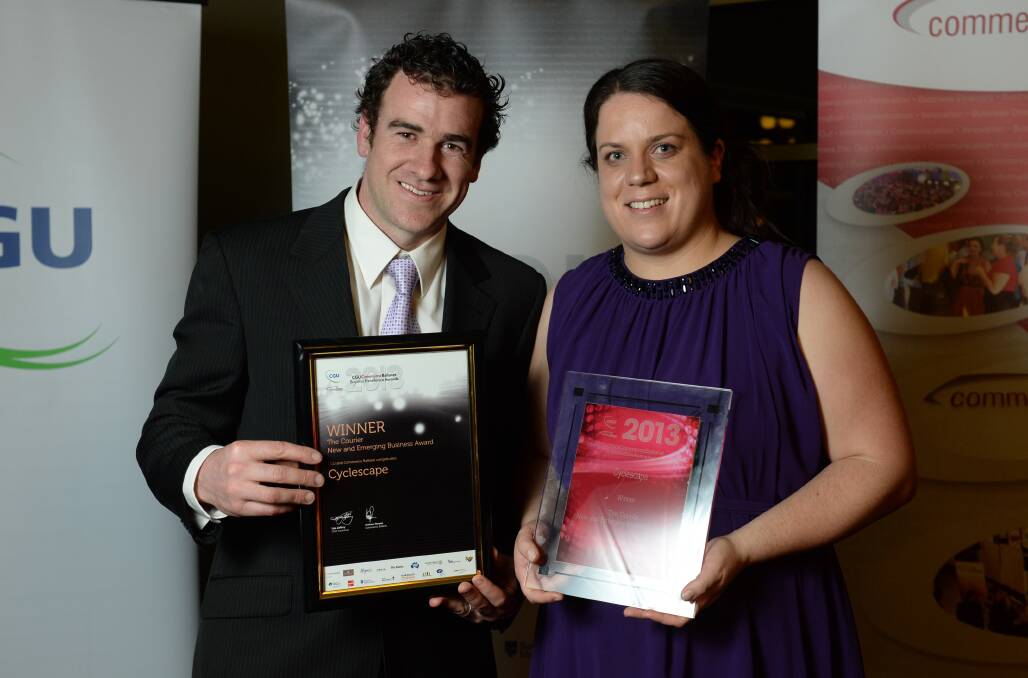 Matt and Bronwyn Britton from Cyclescape, winner of The Courier New and Emerging Business Award. PICTURE: ADAM TRAFFORD