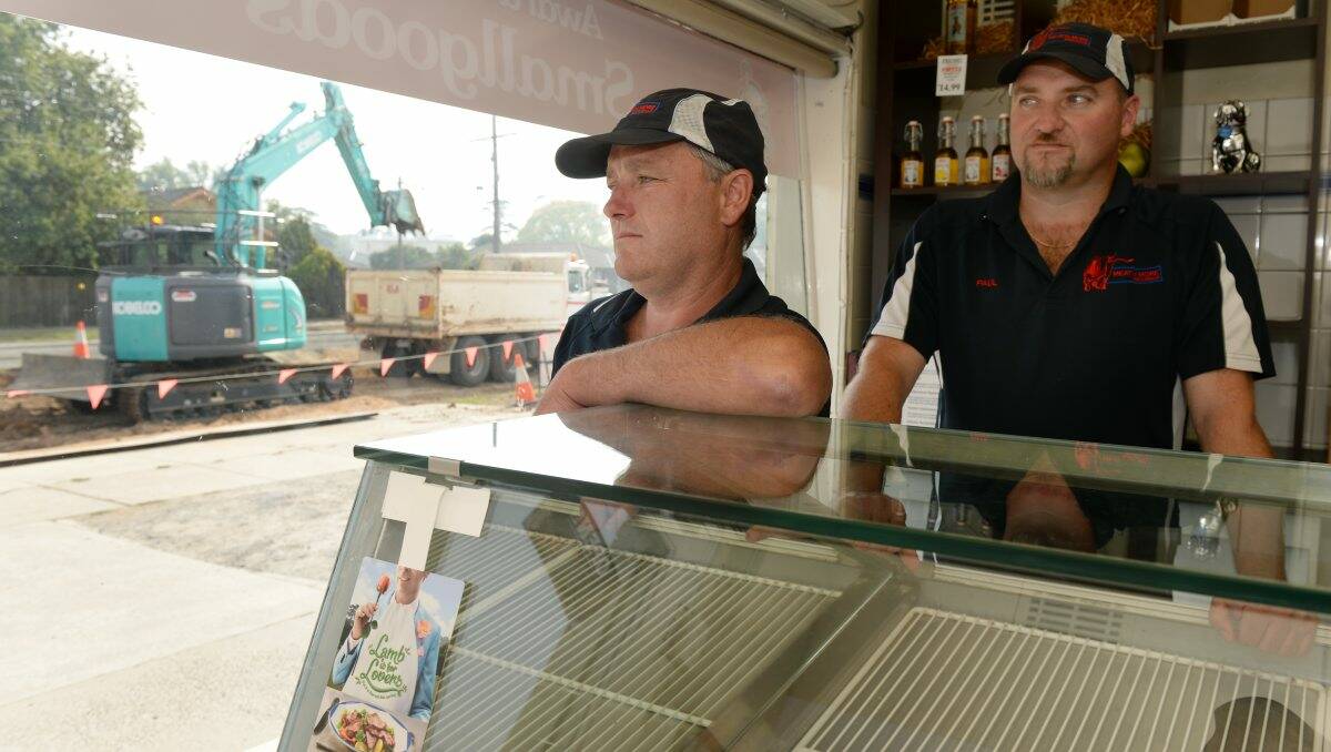 Mick Haintz and Paul Boyer have been forced to close the Cuthberts Road butcher shop this week because of roadworks. PICTURE: KATE HEALY