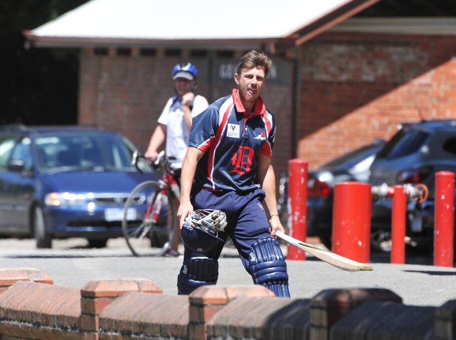 James Pattinson heads to the change rooms after being bowled for one in game one against St Kilda today. Picture - Lachlan Bence.