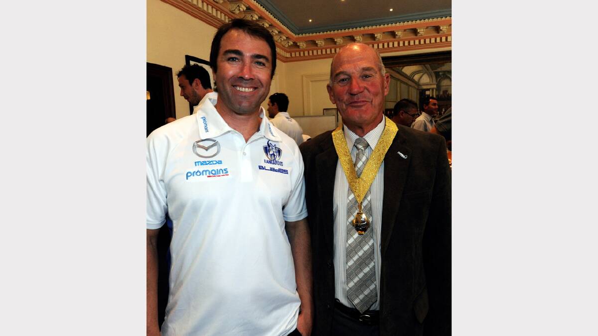 North Melbourne coach Brad Scott and Ballarat mayor Cr John Burt. Civic Reception at Town Hall for North Melbourne players and club officials to begin their community camp. PICTURE: JEREMY BANNISTER