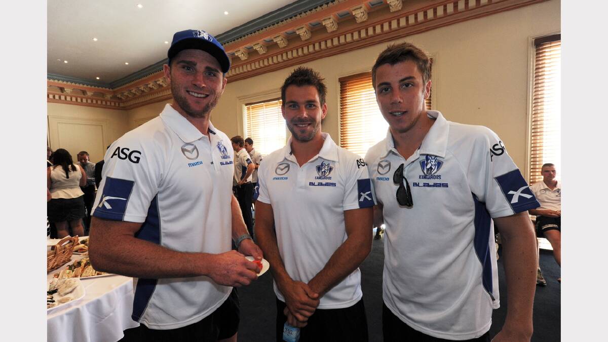 Luke Delaney, Levi Greenwood, Mitch Wilkins. Civic Reception at Town Hall for North Melbourne players and club officials to begin their community camp. PICTURE: JEREMY BANNISTER