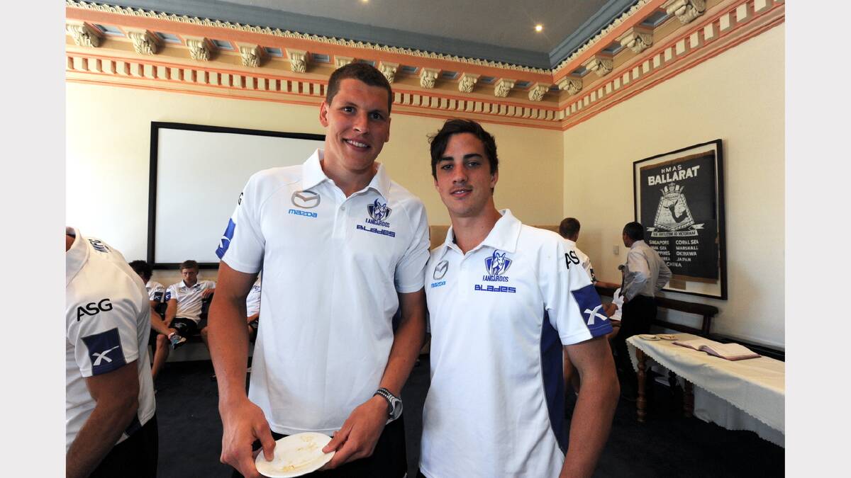 Daniel Currie and Taylor Garner. Civic Reception at Town Hall for North Melbourne players and club officials to begin their community camp. PICTURE: JEREMY BANNISTER