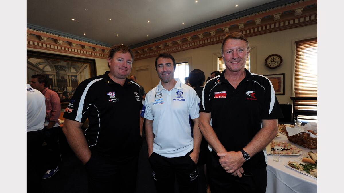Phil Partington, Brad Scott and Gerard Fitzgerald. Civic Reception at Town Hall for North Melbourne players and club officials to begin their community camp. PICTURE: JEREMY BANNISTER