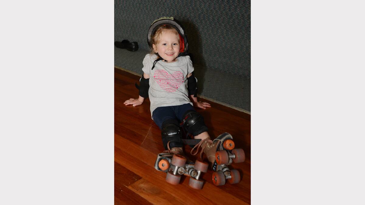 Mia Kerr, 4, at the school holidays fun skate session at the Doug Deans Sports Stadium. PICTURE: KATE HEALY. 